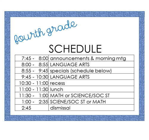 4th grade daily schedule 